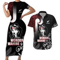 New Zealand Aotearoa Mana Wahine Couples Matching Short Sleeve Bodycon Dress and Hawaiian Shirt LT05 Black - Polynesian Pride