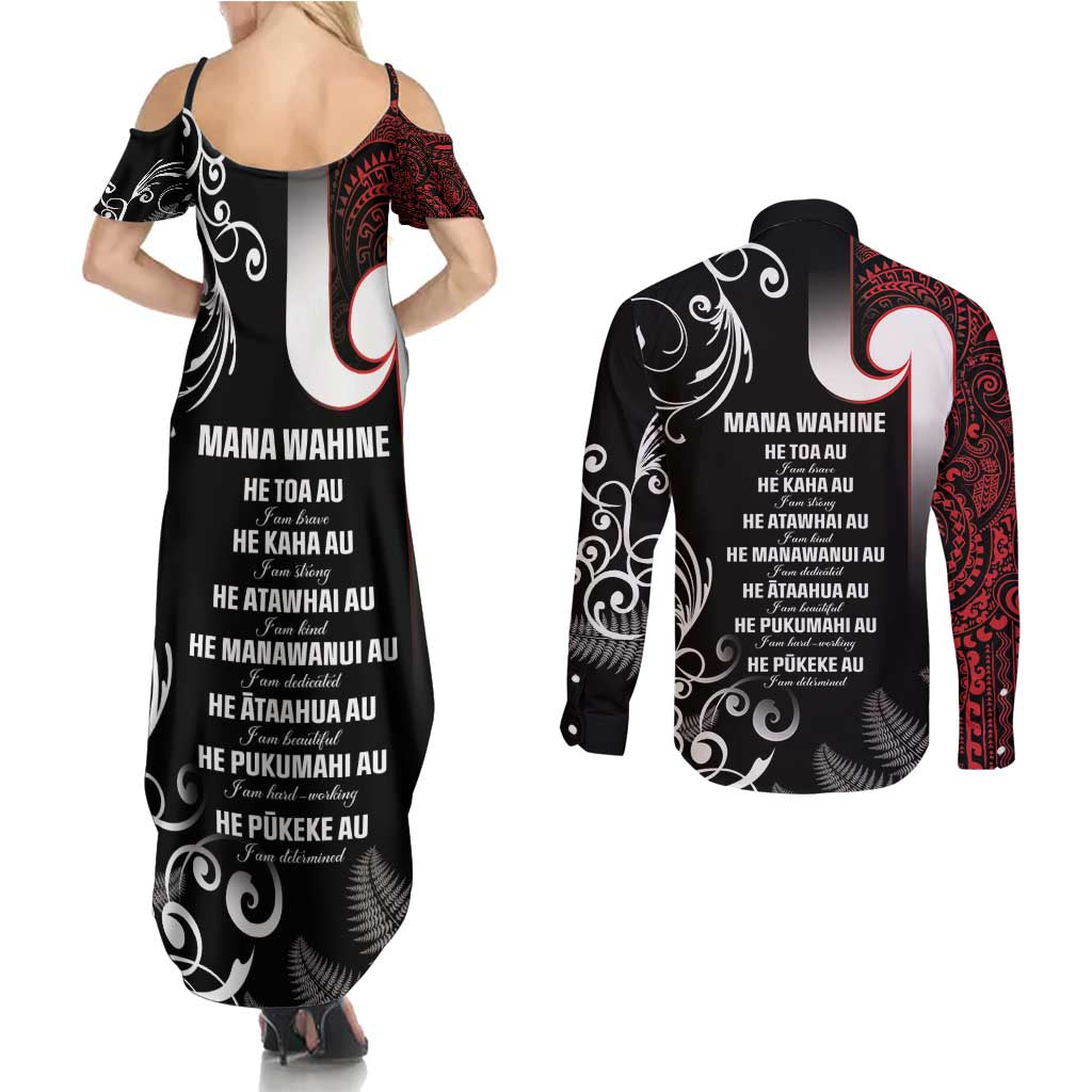 New Zealand Aotearoa Mana Wahine Couples Matching Summer Maxi Dress and Long Sleeve Button Shirt