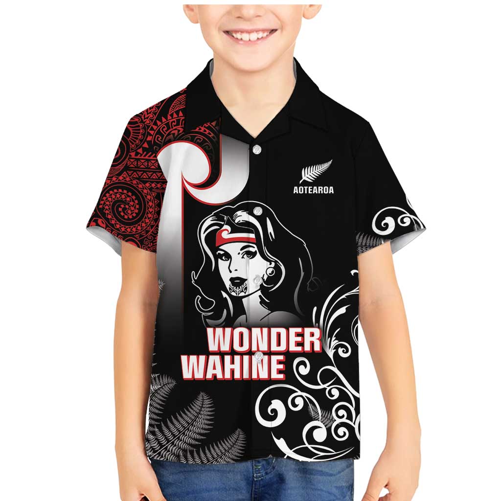 New Zealand Aotearoa Mana Wahine Family Matching Mermaid Dress and Hawaiian Shirt LT05 Son's Shirt Black - Polynesian Pride