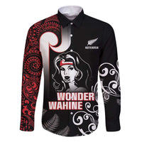 New Zealand Aotearoa Mana Wahine Family Matching Off The Shoulder Long Sleeve Dress and Hawaiian Shirt LT05 Dad's Shirt - Long Sleeve Black - Polynesian Pride