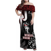 New Zealand Aotearoa Mana Wahine Family Matching Off Shoulder Maxi Dress and Hawaiian Shirt LT05 Mom's Dress Black - Polynesian Pride
