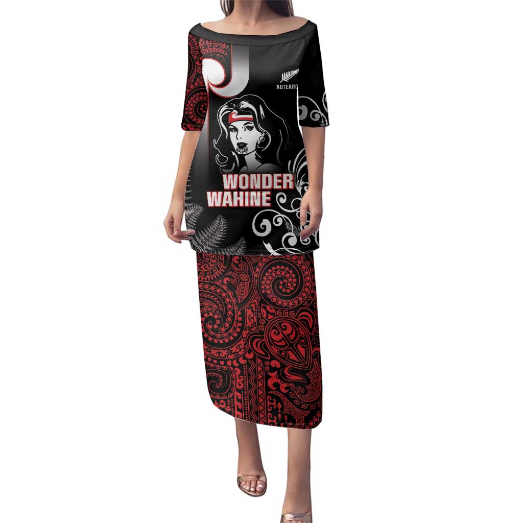 New Zealand Aotearoa Mana Wahine Family Matching Puletasi and Hawaiian Shirt LT05 Mom's Dress Black - Polynesian Pride