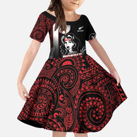 New Zealand Aotearoa Mana Wahine Family Matching Tank Maxi Dress and Hawaiian Shirt LT05 Daughter's Dress Black - Polynesian Pride
