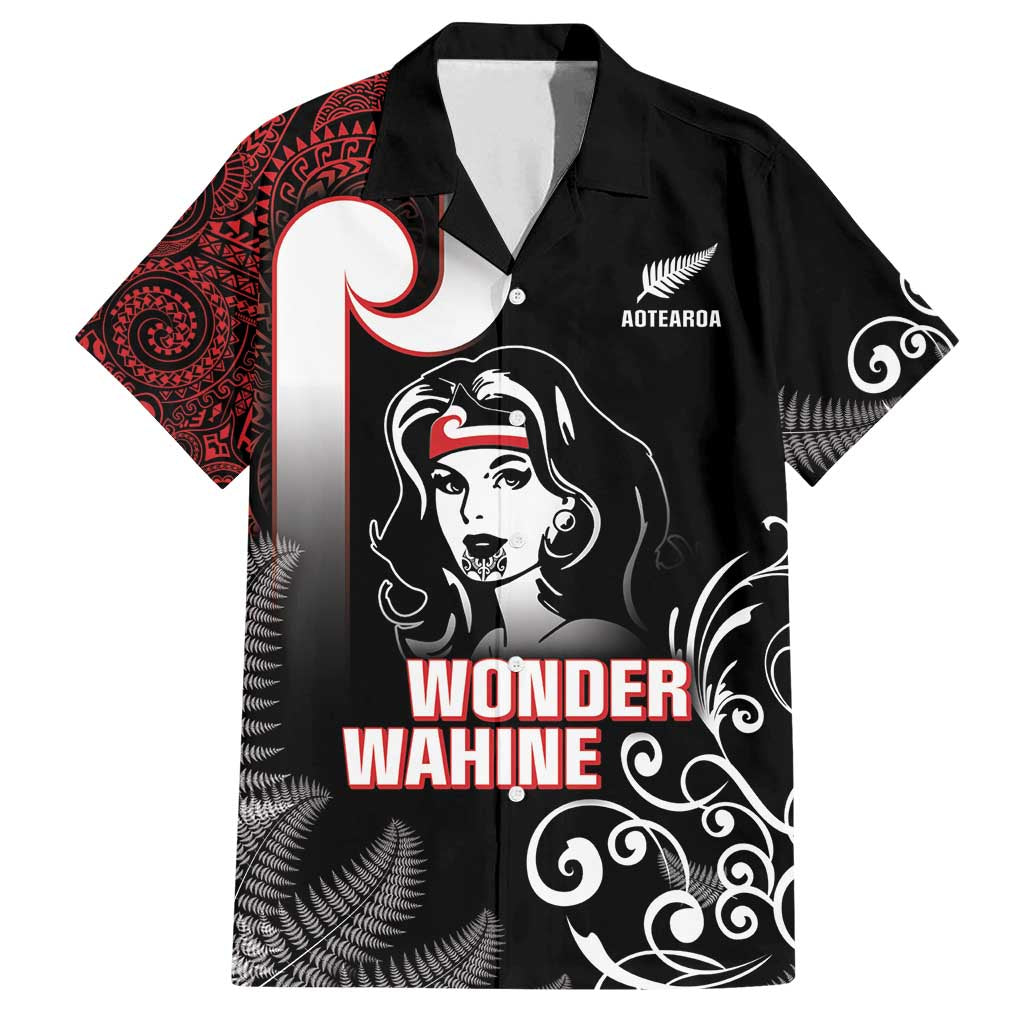 New Zealand Aotearoa Mana Wahine Family Matching Tank Maxi Dress and Hawaiian Shirt LT05 Dad's Shirt - Short Sleeve Black - Polynesian Pride