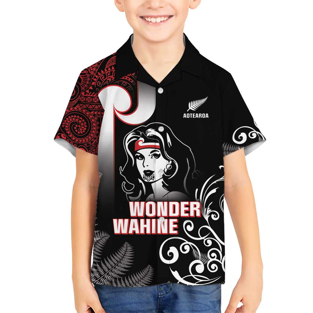 New Zealand Aotearoa Mana Wahine Family Matching Tank Maxi Dress and Hawaiian Shirt LT05 Son's Shirt Black - Polynesian Pride