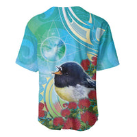New Zealand Tomtit Baseball Jersey Maori Koru With Pohutukawa Galaxy Style - Polynesian Pride