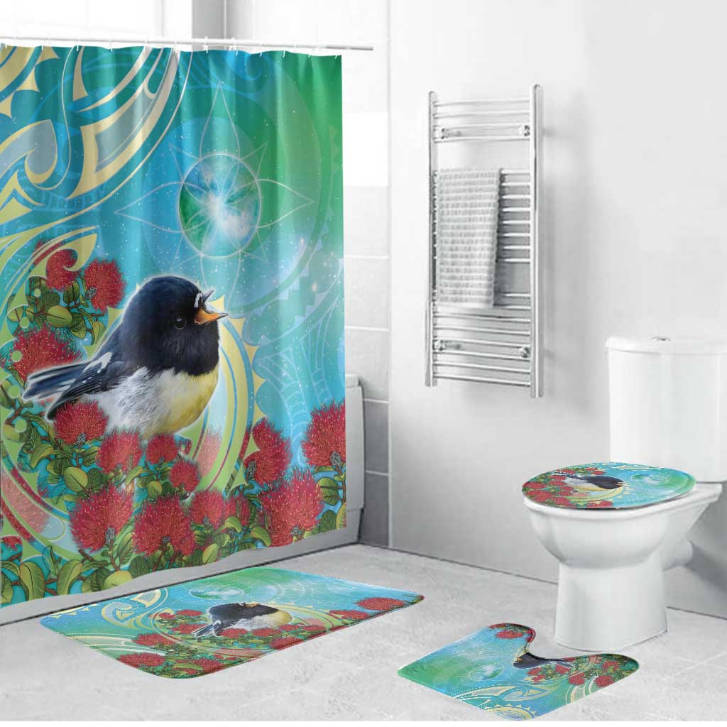 New Zealand Tomtit Bathroom Set Maori Koru With Pohutukawa Galaxy Style - Polynesian Pride