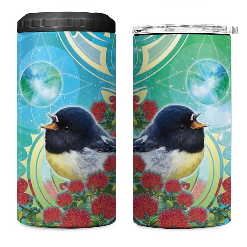 New Zealand Tomtit 4 in 1 Can Cooler Tumbler Maori Koru With Pohutukawa Galaxy Style - Polynesian Pride