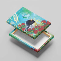 New Zealand Tomtit Canvas Wall Art Maori Koru With Pohutukawa Galaxy Style - Polynesian Pride