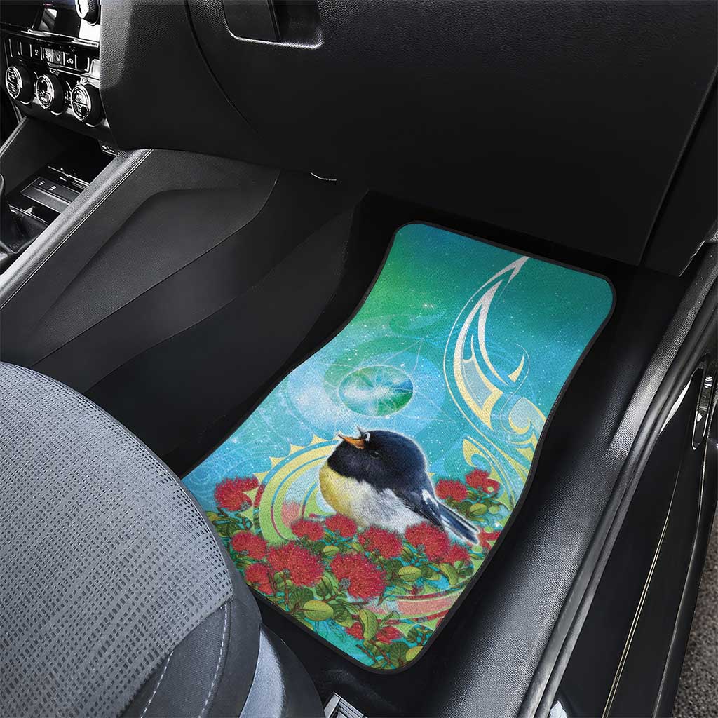 New Zealand Tomtit Car Mats Maori Koru With Pohutukawa Galaxy Style - Polynesian Pride
