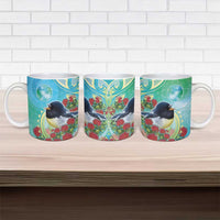 New Zealand Tomtit Ceramic Mug Maori Koru With Pohutukawa Galaxy Style - Polynesian Pride