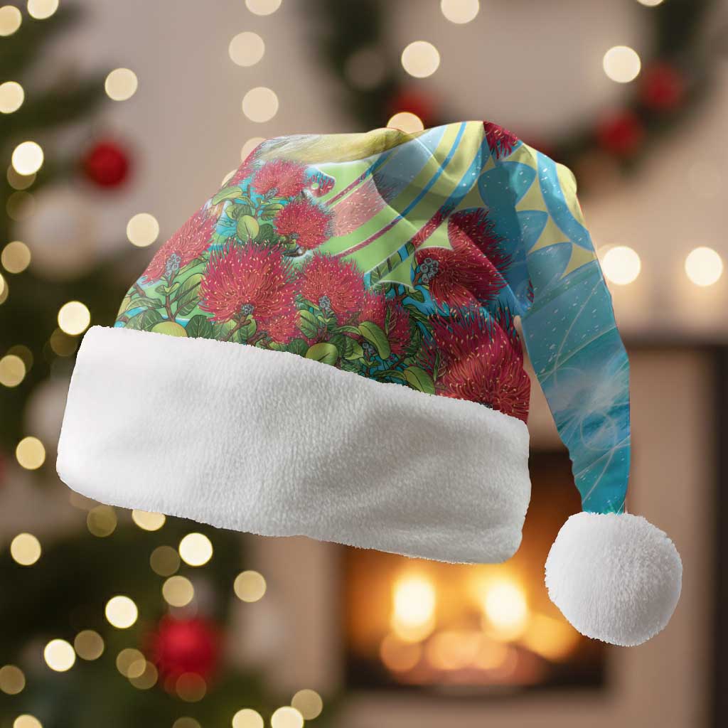 New Zealand Tomtit Christmas Santa Hat Maori Koru With Pohutukawa Galaxy Style - Polynesian Pride