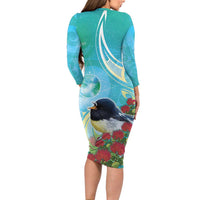 New Zealand Tomtit Family Matching Long Sleeve Bodycon Dress and Hawaiian Shirt Maori Koru With Pohutukawa Galaxy Style - Polynesian Pride