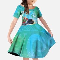 New Zealand Tomtit Family Matching Short Sleeve Bodycon Dress and Hawaiian Shirt Maori Koru With Pohutukawa Galaxy Style - Polynesian Pride