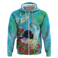 New Zealand Tomtit Hoodie Maori Koru With Pohutukawa Galaxy Style - Polynesian Pride