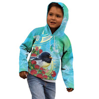 New Zealand Tomtit Kid Hoodie Maori Koru With Pohutukawa Galaxy Style - Polynesian Pride