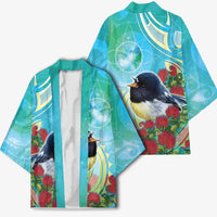 New Zealand Tomtit Kimono Maori Koru With Pohutukawa Galaxy Style - Polynesian Pride