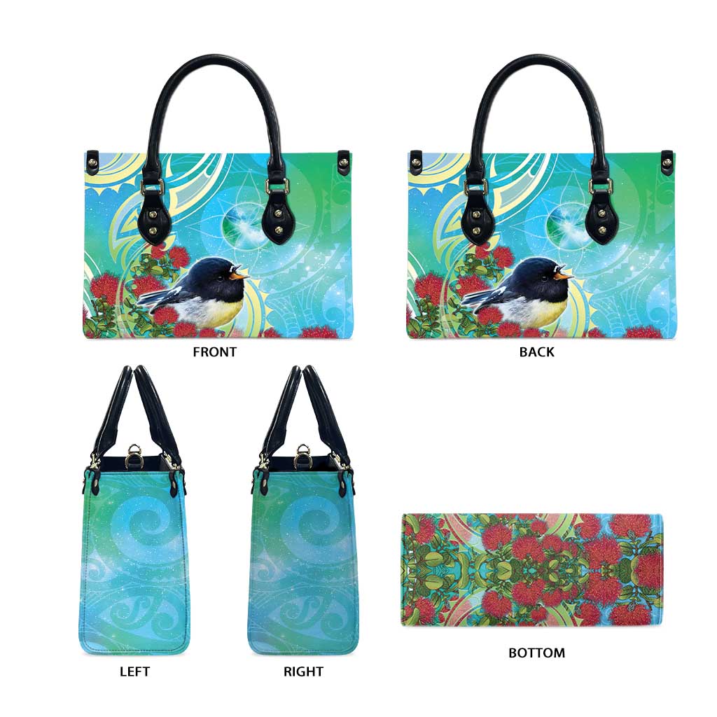 New Zealand Tomtit Leather Bag Maori Koru With Pohutukawa Galaxy Style - Polynesian Pride