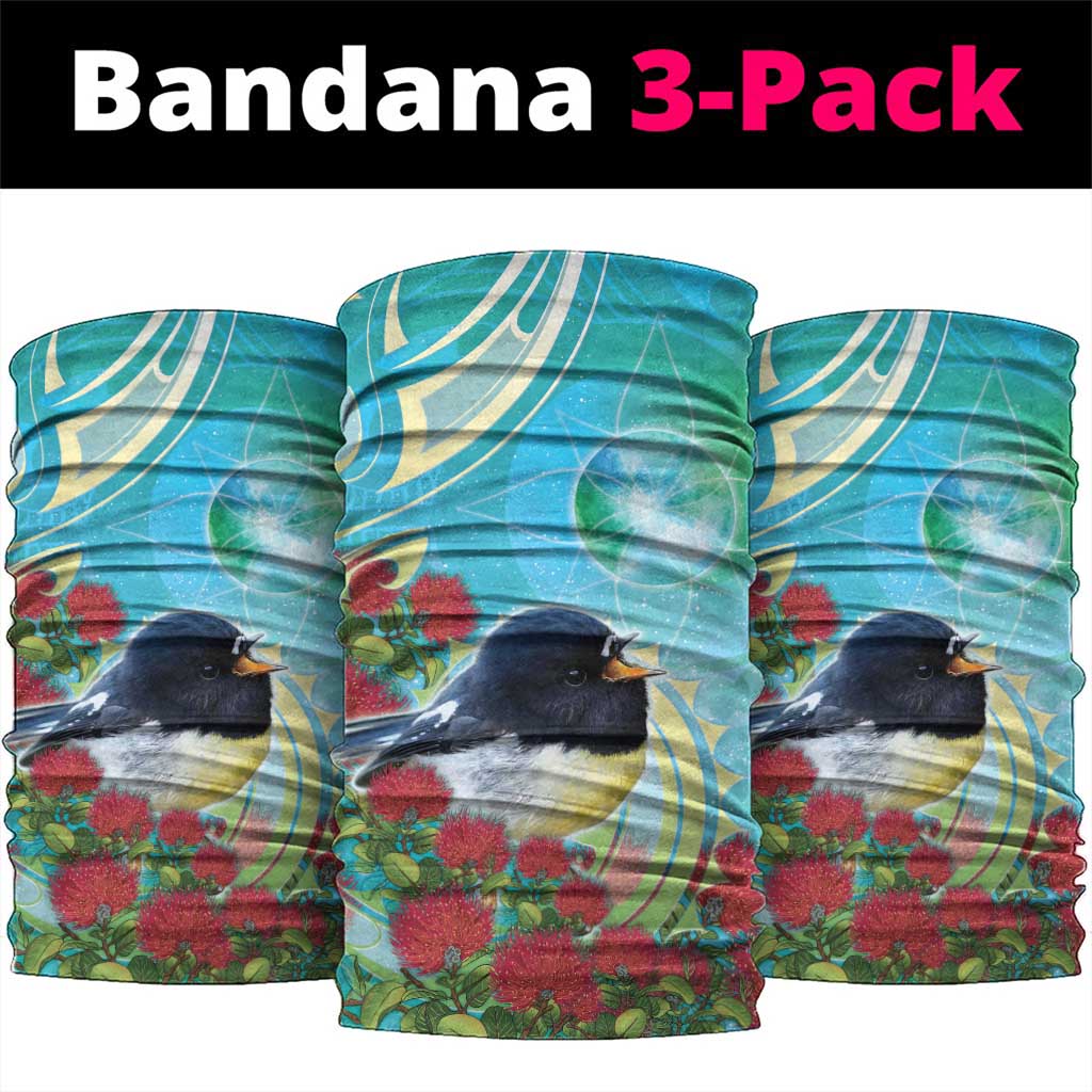 New Zealand Tomtit Neck Gaiter Maori Koru With Pohutukawa Galaxy Style - Polynesian Pride