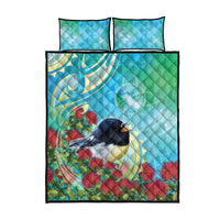 New Zealand Tomtit Quilt Bed Set Maori Koru With Pohutukawa Galaxy Style - Polynesian Pride