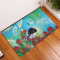 New Zealand Tomtit Rubber Doormat Maori Koru With Pohutukawa Galaxy Style - Polynesian Pride