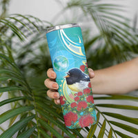 New Zealand Tomtit Skinny Tumbler Maori Koru With Pohutukawa Galaxy Style - Polynesian Pride