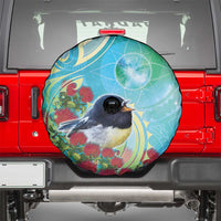 New Zealand Tomtit Spare Tire Cover Maori Koru With Pohutukawa Galaxy Style - Polynesian Pride