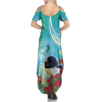 New Zealand Tomtit Summer Maxi Dress Maori Koru With Pohutukawa Galaxy Style - Polynesian Pride