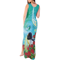 New Zealand Tomtit Tank Maxi Dress Maori Koru With Pohutukawa Galaxy Style - Polynesian Pride