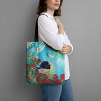 New Zealand Tomtit Tote Bag Maori Koru With Pohutukawa Galaxy Style - Polynesian Pride
