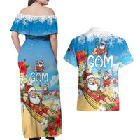 Guam Christmas Couples Matching Off Shoulder Maxi Dress and Hawaiian Shirt Felis Pasgua Chilling Santa - Polynesian Pride
