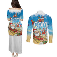 Guam Christmas Couples Matching Puletasi and Long Sleeve Button Shirt Felis Pasgua Chilling Santa - Polynesian Pride