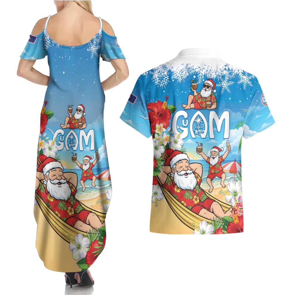 Guam Christmas Couples Matching Summer Maxi Dress and Hawaiian Shirt Felis Pasgua Chilling Santa - Polynesian Pride