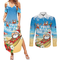 Guam Christmas Couples Matching Summer Maxi Dress and Long Sleeve Button Shirt Felis Pasgua Chilling Santa - Polynesian Pride