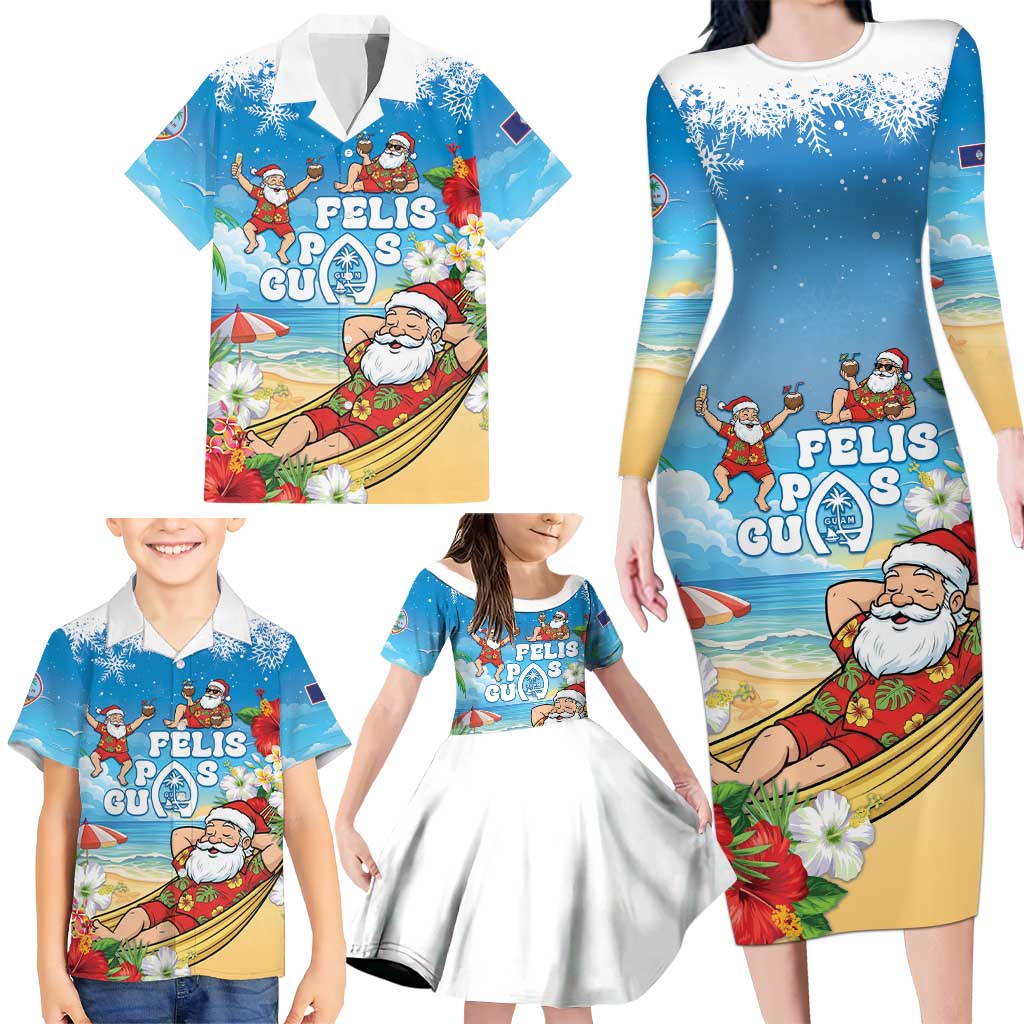Guam Christmas Family Matching Long Sleeve Bodycon Dress and Hawaiian Shirt Felis Pasgua Chilling Santa LT05 - Polynesian Pride