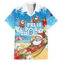 Guam Christmas Family Matching Long Sleeve Bodycon Dress and Hawaiian Shirt Felis Pasgua Chilling Santa LT05 Dad's Shirt - Short Sleeve Blue - Polynesian Pride