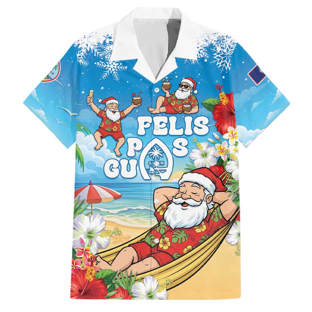 Guam Christmas Family Matching Mermaid Dress and Hawaiian Shirt Felis Pasgua Chilling Santa LT05 Dad's Shirt - Short Sleeve Blue - Polynesian Pride