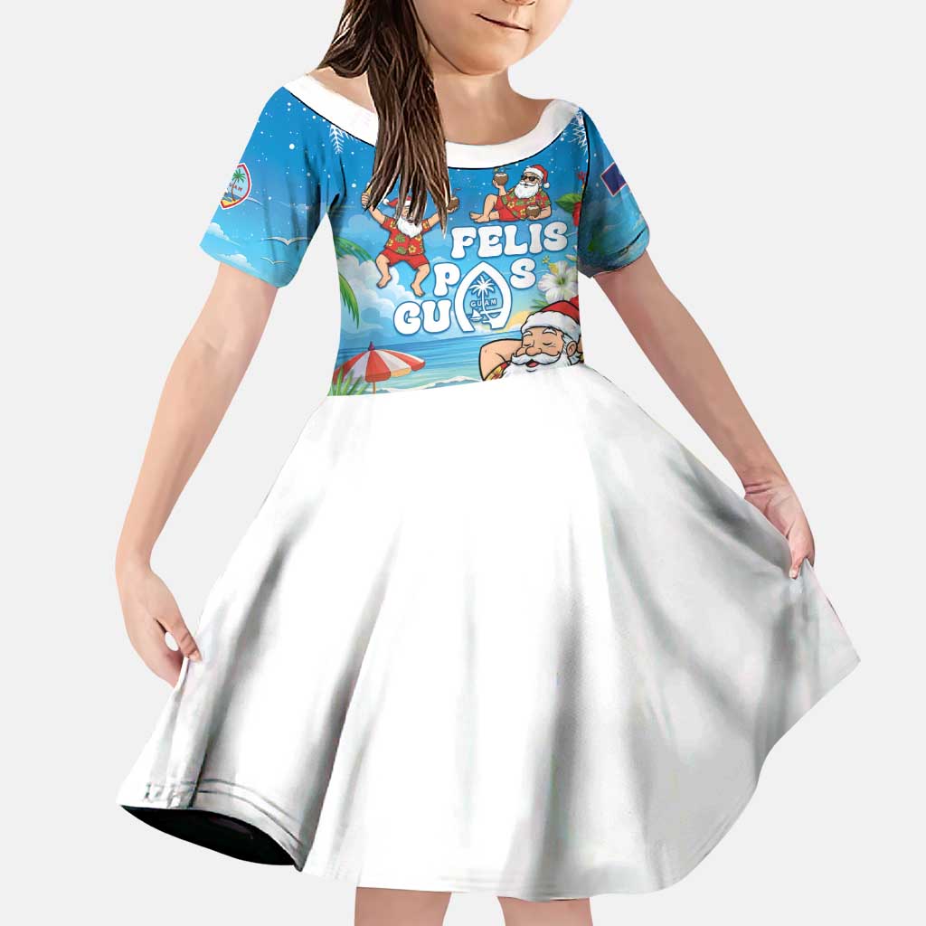 Guam Christmas Family Matching Off The Shoulder Long Sleeve Dress and Hawaiian Shirt Felis Pasgua Chilling Santa LT05 Daughter's Dress Blue - Polynesian Pride