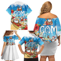 Guam Christmas Family Matching Off Shoulder Short Dress and Hawaiian Shirt Felis Pasgua Chilling Santa LT05 - Polynesian Pride