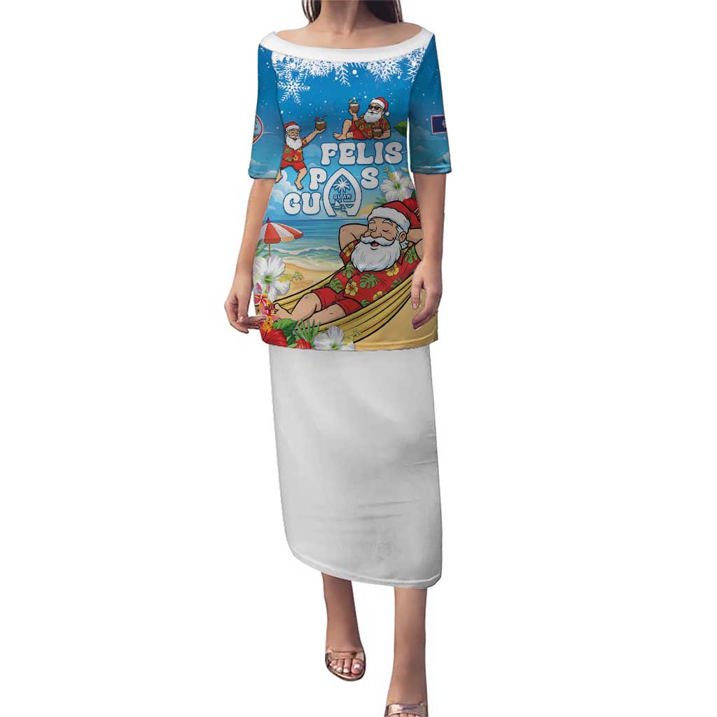 Guam Christmas Family Matching Puletasi and Hawaiian Shirt Felis Pasgua Chilling Santa LT05 Mom's Dress Blue - Polynesian Pride