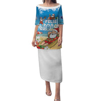 Guam Christmas Family Matching Puletasi and Hawaiian Shirt Felis Pasgua Chilling Santa LT05 Mom's Dress Blue - Polynesian Pride