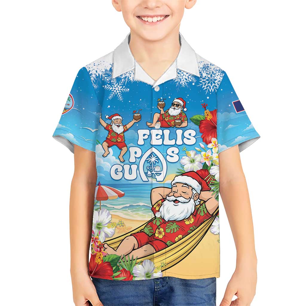 Guam Christmas Family Matching Puletasi and Hawaiian Shirt Felis Pasgua Chilling Santa LT05 Son's Shirt Blue - Polynesian Pride