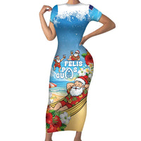 Guam Christmas Family Matching Short Sleeve Bodycon Dress and Hawaiian Shirt Felis Pasgua Chilling Santa LT05 Mom's Dress Blue - Polynesian Pride