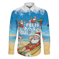 Guam Christmas Family Matching Tank Maxi Dress and Hawaiian Shirt Felis Pasgua Chilling Santa LT05 Dad's Shirt - Long Sleeve Blue - Polynesian Pride
