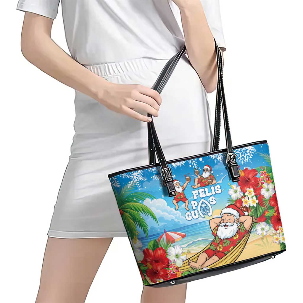 Guam Christmas Leather Tote Bag Felis Pasgua Chilling Santa LT05 - Polynesian Pride