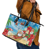 Guam Christmas Leather Tote Bag Felis Pasgua Chilling Santa LT05 - Polynesian Pride