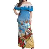 Guam Christmas Off Shoulder Maxi Dress Felis Pasgua Chilling Santa LT05 Women Blue - Polynesian Pride