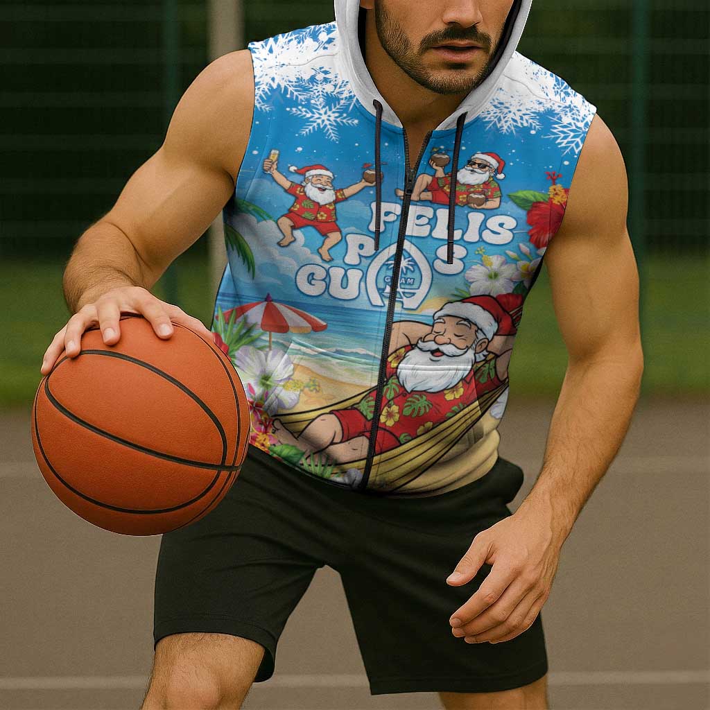 Guam Christmas Sleeveless Zip Hoodie Felis Pasgua Chilling Santa - Polynesian Pride