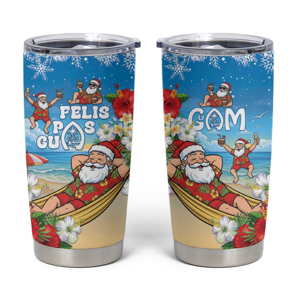 Guam Christmas Tumbler Cup Felis Pasgua Chilling Santa LT05 Blue - Polynesian Pride