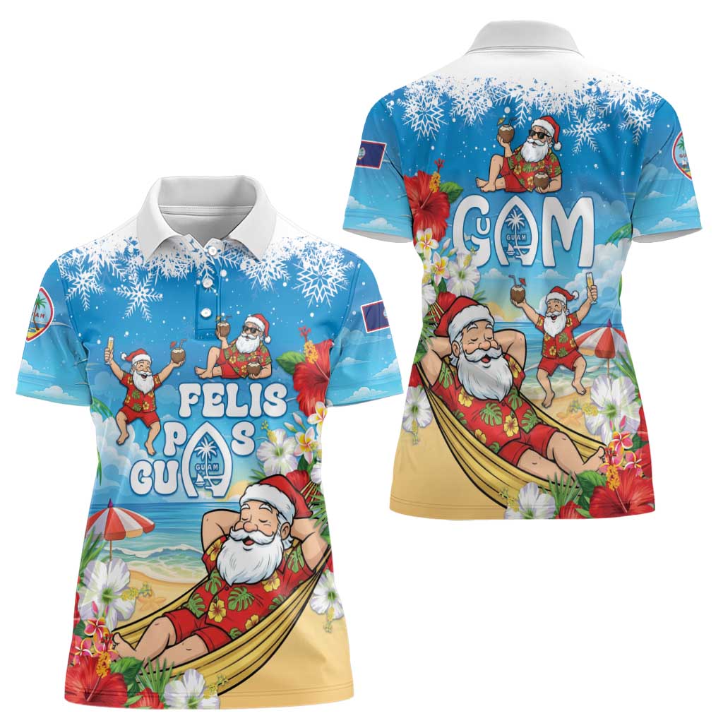 Guam Christmas Women Polo Shirt Felis Pasgua Chilling Santa - Polynesian Pride